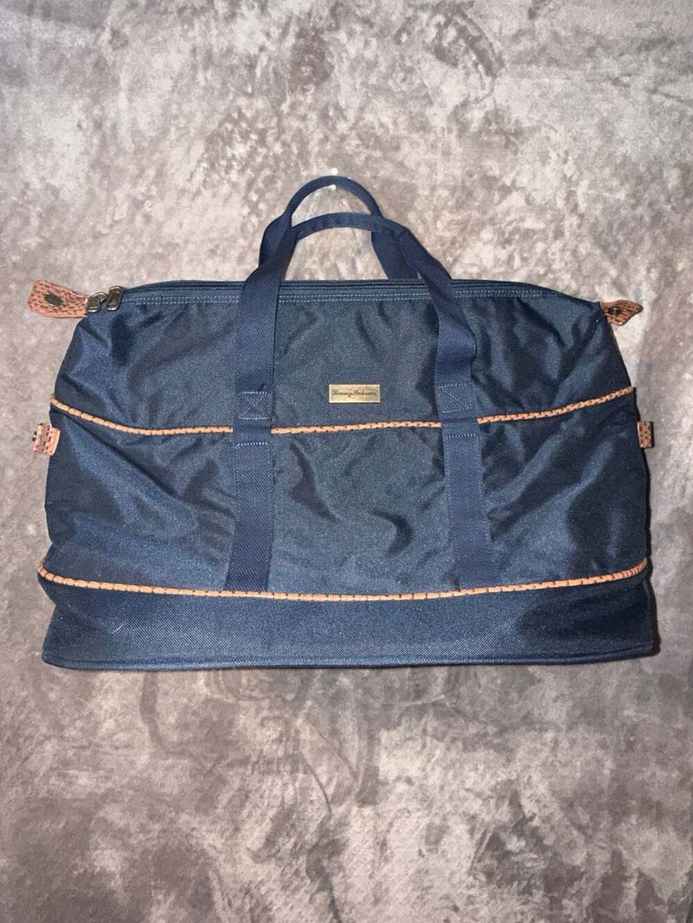 Tommy Bahama Navy Blue Canvas Weekender Duffel Travel Bag